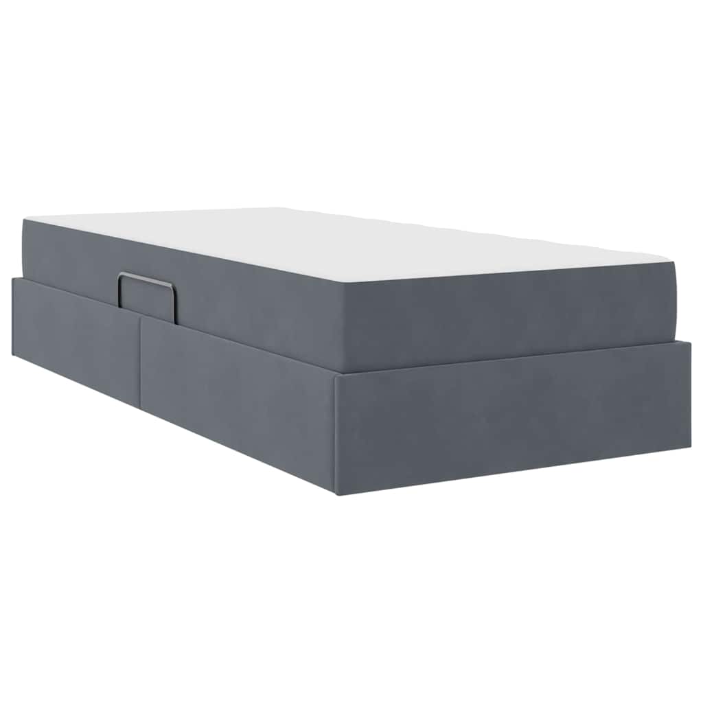 Lit avec rangement et matelas en velours gris foncé, pour la chambre, 90 × 190 cm - 5