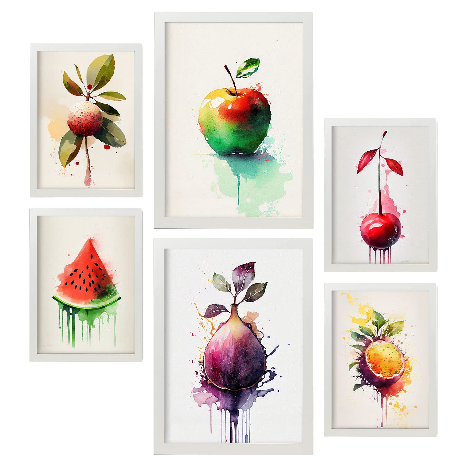 Nacnic Rainbow Fruit Plakaty Ilustracje Owoców Warzyw I Zdrowej Żywności Akwarela Styl Na Białym Tle A4 I A3 Bez Ramki