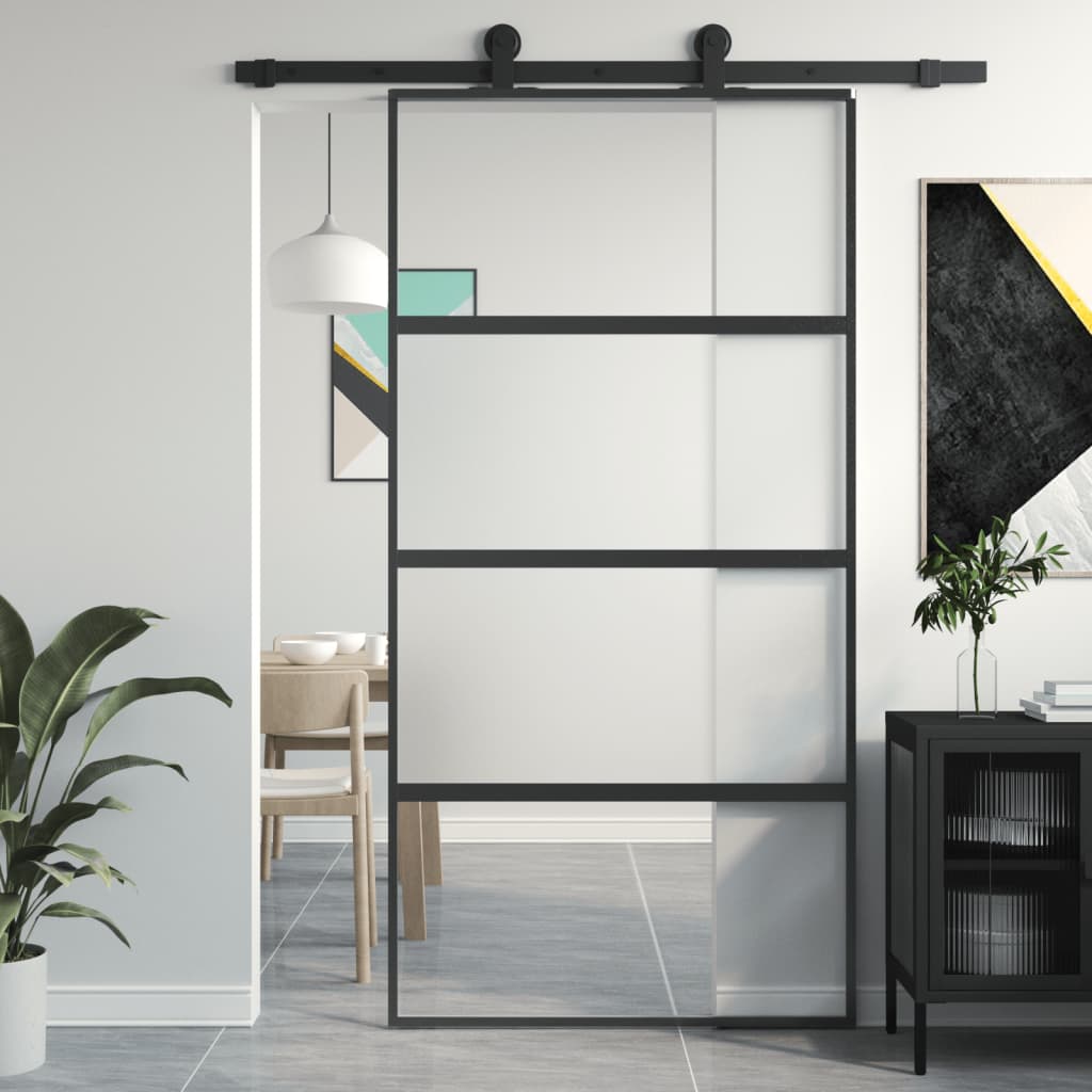 Puerta corredera | Puerta de la cocina vidrio templado y aluminio negra 102,5x205 cm CFW31198 - 2