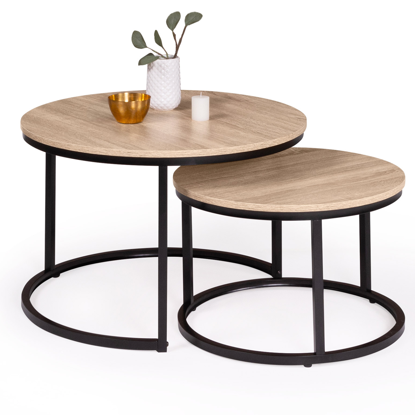 Lot de 2 tables basses gigognes DETROIT rondes 54/70 design industriel - 2