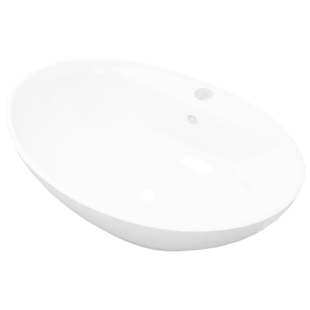 Lavabo ovale en céramique avec trou de robinet vidaXL - 2