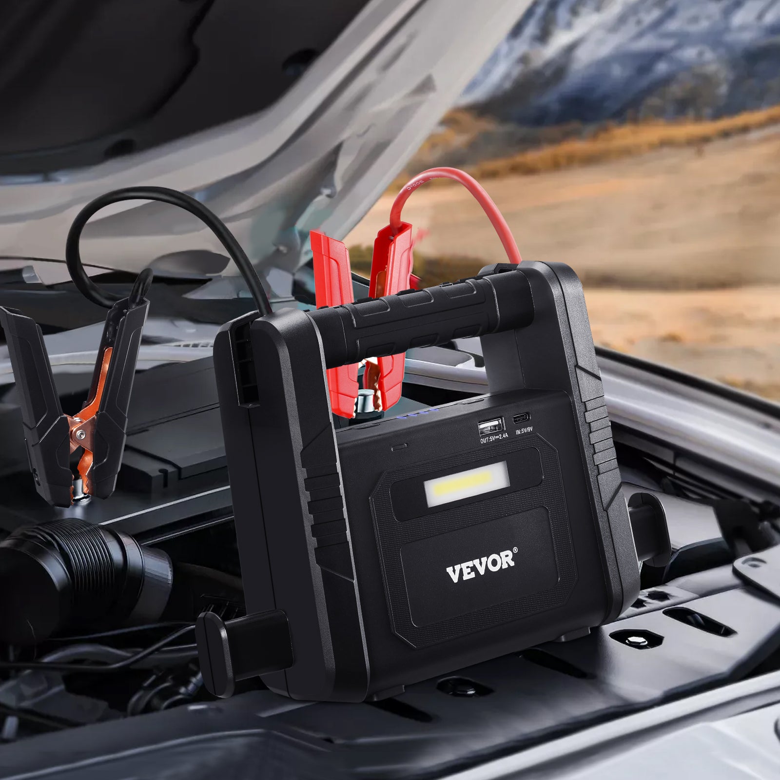 Booster Bateria Auto 4000A 88,8Wh VEVOR, Arrancador Portátil de Lítio com Cabos, Ecrã LCD e LED, Gasolina/Diesel ≤10L, Sem Compressor - 8