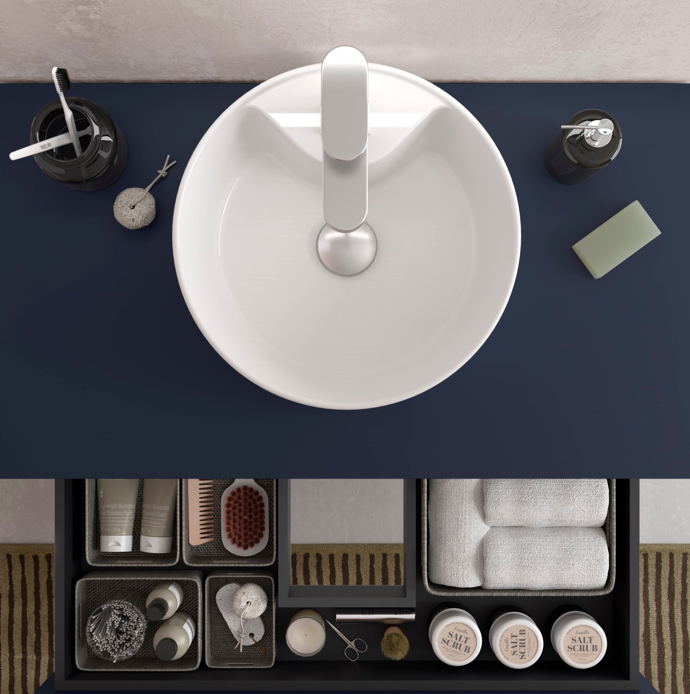 Meuble de salle de bain BEQUIA 120cm Bleu mat | Avec plan toilette (vasque non incluse) - 4