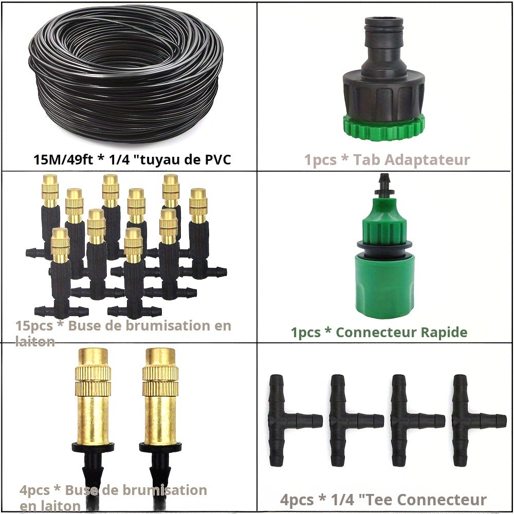 Système de brumisation et de refroidissement pour jardin extérieur de 30 m, arrosage, buses en laiton de 6,35 mm, tuyau de 4/7 mm pour-terrasse. - 2