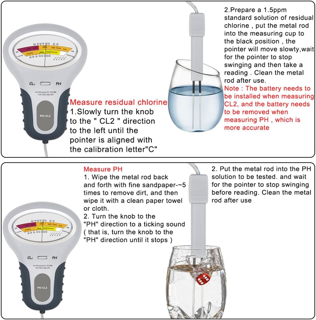 Testeur d'eau avec sonde - Testeurs de pH numériques pour l'eau - Test de piscine - Pour eau potable, bassin à poissons, piscine et aquarium - 6
