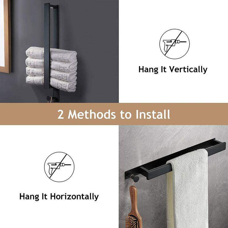 Porte Serviettes Noir Auto-Adhésif Salle de Bain Accroche Serviette en Acier Inoxydable Mural sans Perçage avec Crochet - 4