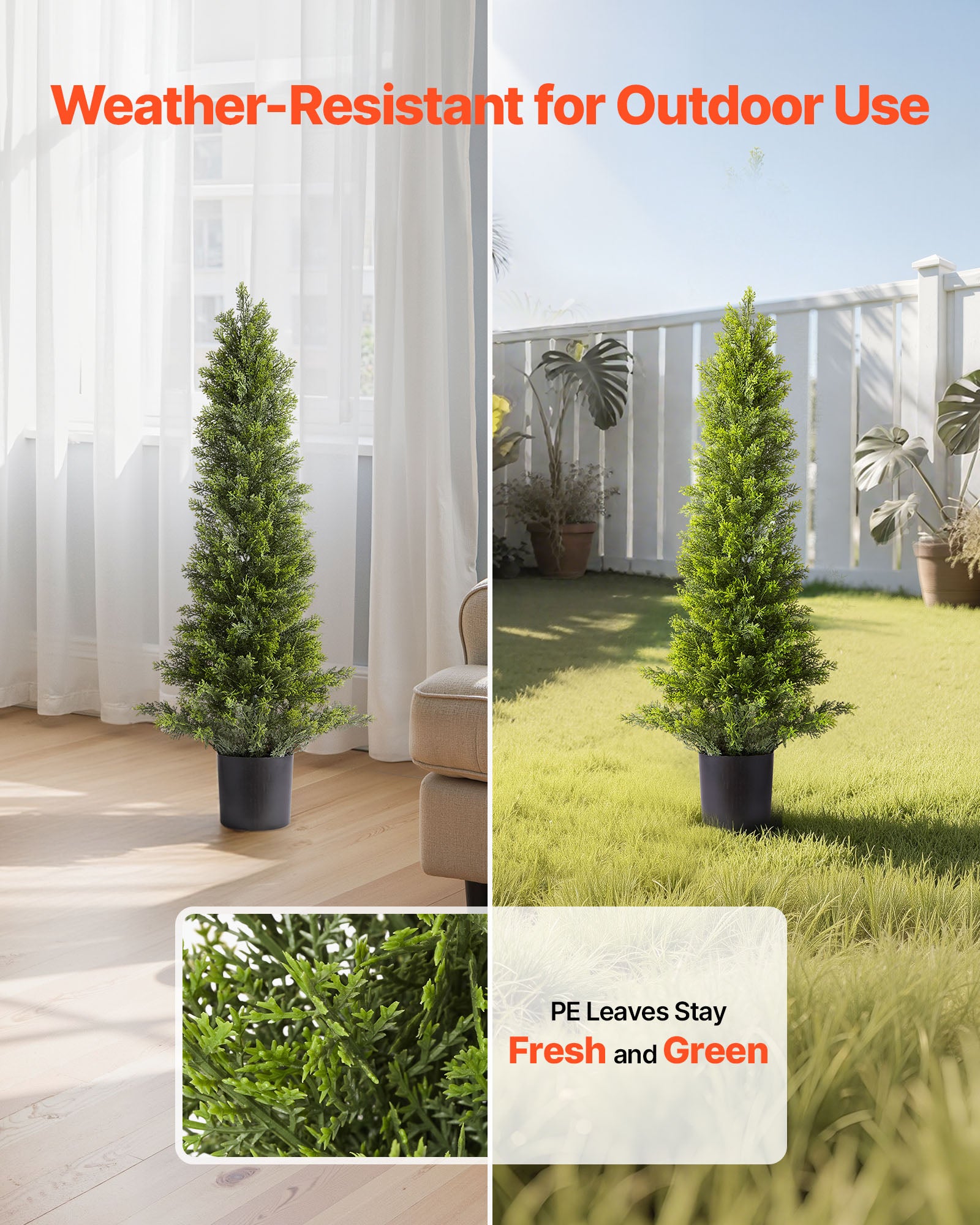 Arbre Topiaire Artificiel Cèdre VEVOR Lot 2, 914 mm pour Décoration d'Extérieur et d'Intérieur, Porche, Terrasse, Jardin, Balcon, Arrière-cour, Bureau - 3