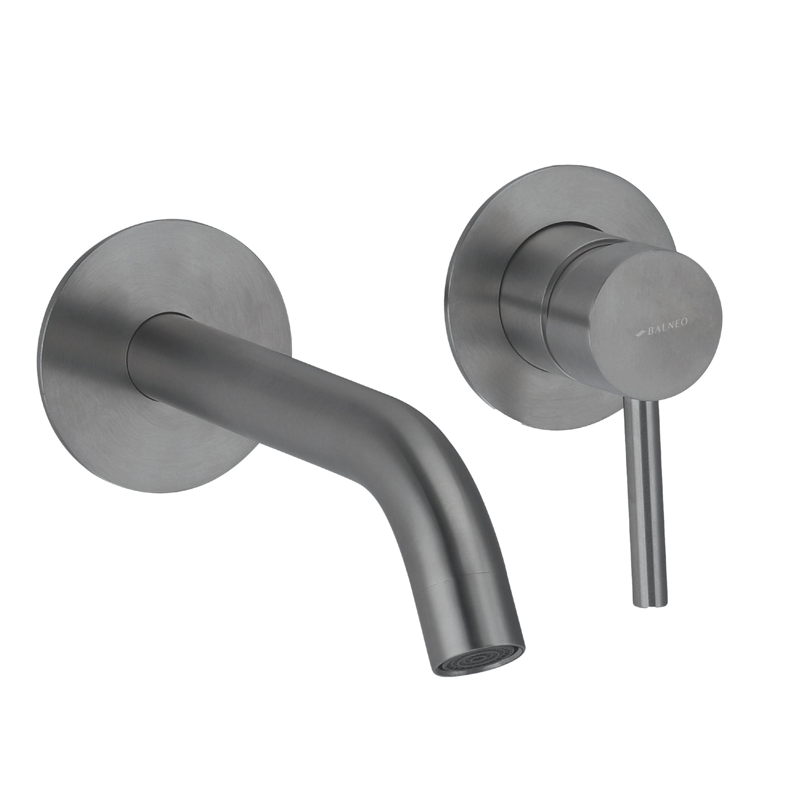 BALNEO Bateria umywalkowa ścienna GUN METAL ciemnoszara stal nierdzewna | Jednouchwytowa armatura podtynkowa do umywalki CASCADE GUN METAL