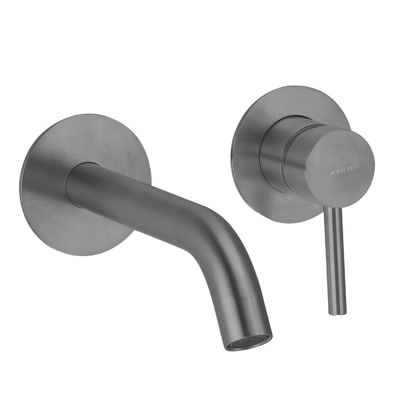 BALNEO Bateria umywalkowa ścienna GUN METAL ciemnoszara stal nierdzewna | Jednouchwytowa armatura podtynkowa do umywalki CASCADE GUN METAL
