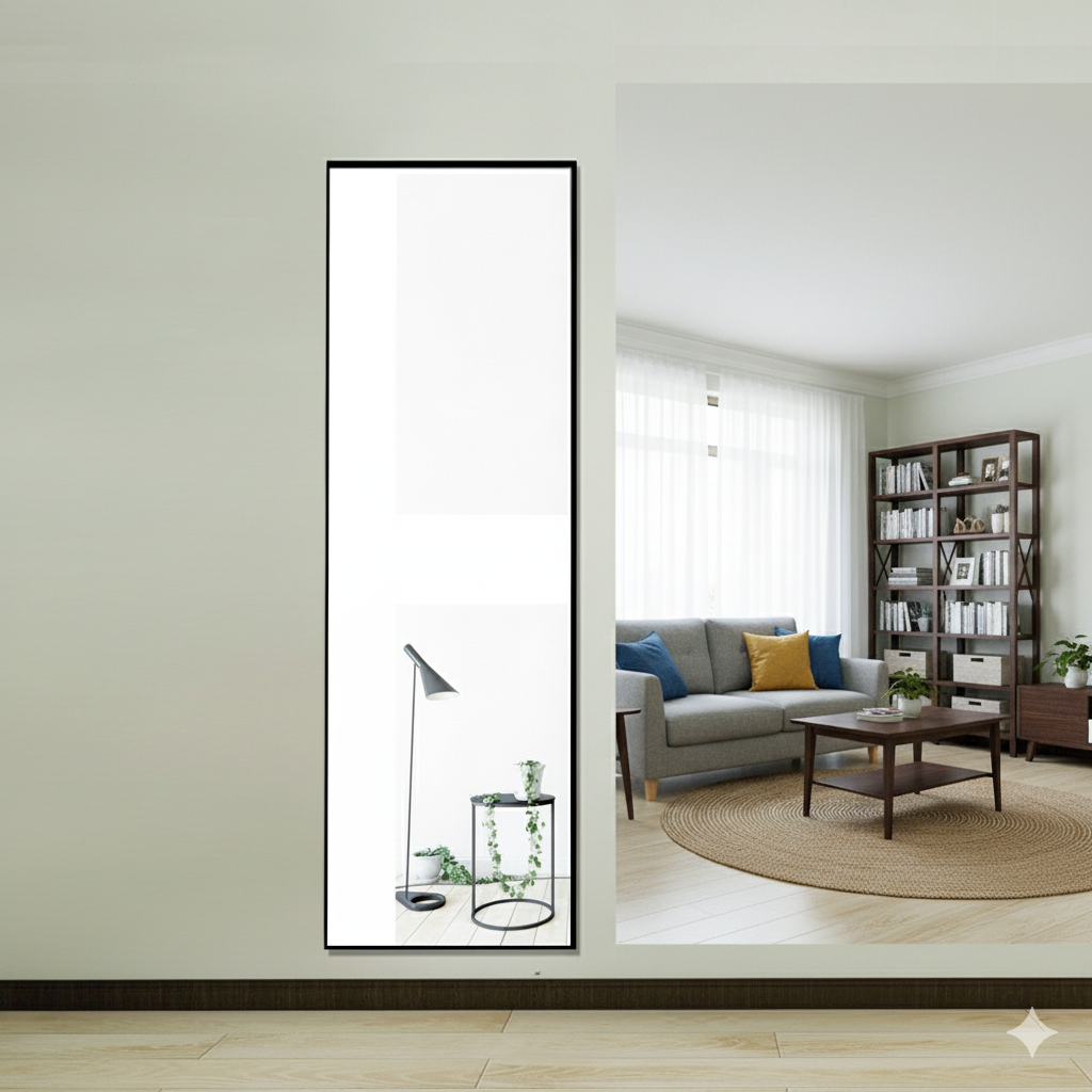 Miroir sur Pied Rectangle -150x40cm - Cadre en Métal - Miroir HD Grand - Noir - 3