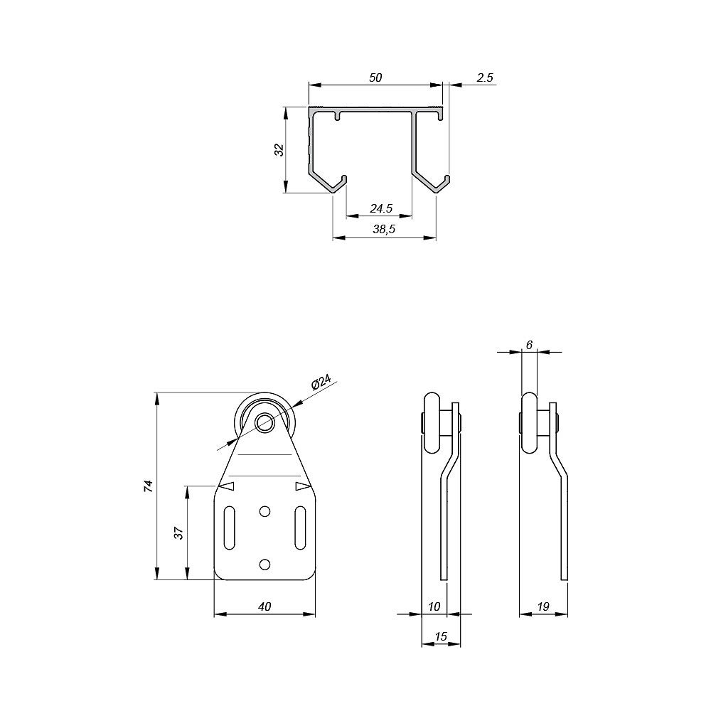 Système coulissant SLID'UP 110 pour 2 ou 3 portes de placard - rail 1,94 m - 45 kg - 7