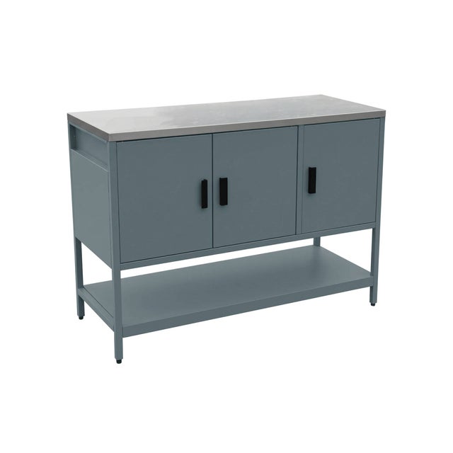 Módulo de ilha para cozinha exterior em aço com 3 portas e 1 prateleira, 120cm, Naxos, Azul cinza, 120x49x87.5 cm