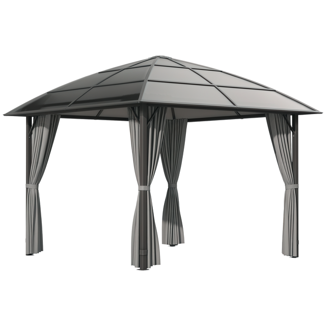 Tonnelle de jardin structure aluminium toit polycarbonate imperméable UV 60+ parois latéraux 3 x 3 m gris foncé