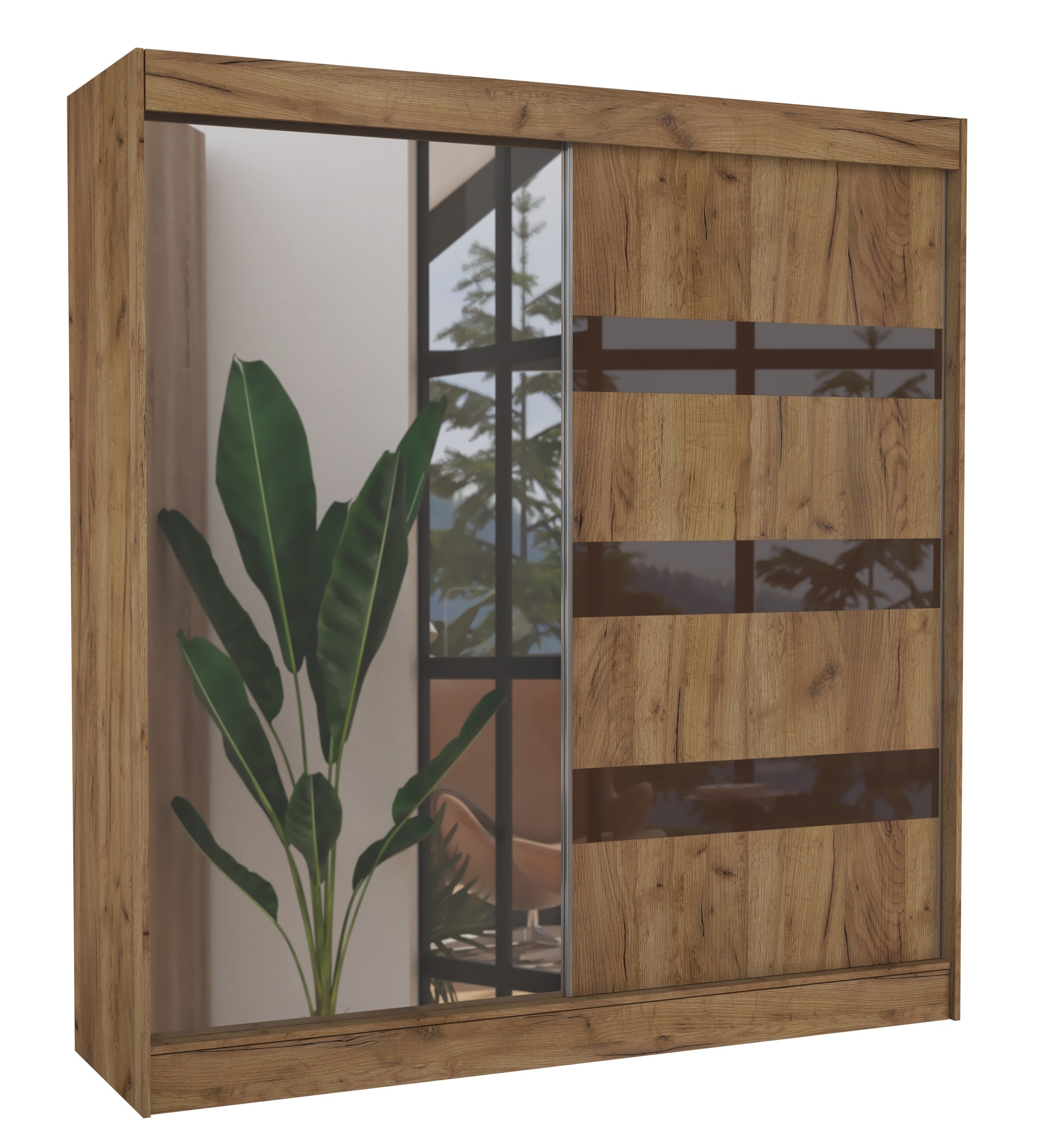 Armoire de chambre 1 porte bois marron et marron laqué 1 porte miroir