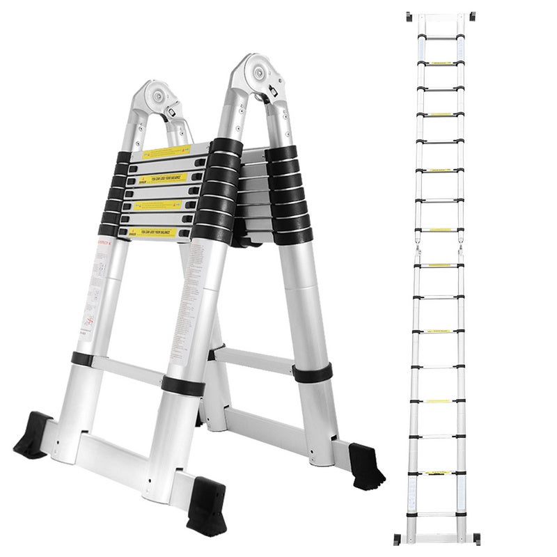 Drabina teleskopowa Argento 2,5M + 2,5M z ramą i belką podporową, drabina aluminiowa, udźwig do 150 kg