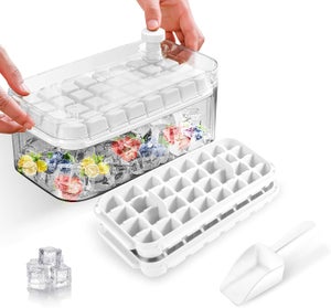 Bac à Glaçons Silicone Avec Couvercle - 56 Cases Carrées - Empilable, Inclus Pelle - Vert