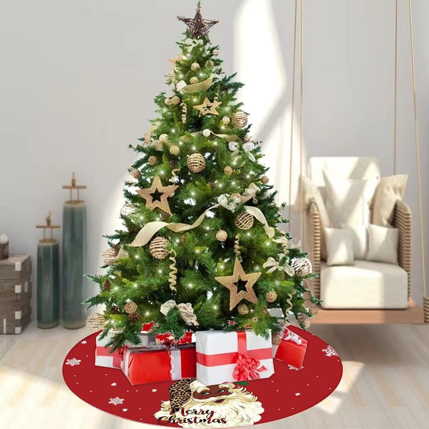 Spódnica choinkowa, spódnica choinkowa Świętego Mikołaja, 29,5 cala, zimowa spódnica choinkowa, odpowiednia do dekoracji świątecznych wewnątrz i na z - 6