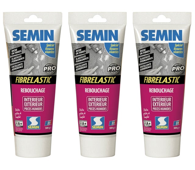 Enduit de Rebouchage Élastique Fibrelastic à Base de Fibre de Verre pour Fissures Vivantes, Intérieur/Extérieur, tube de 300g, Lot de 3