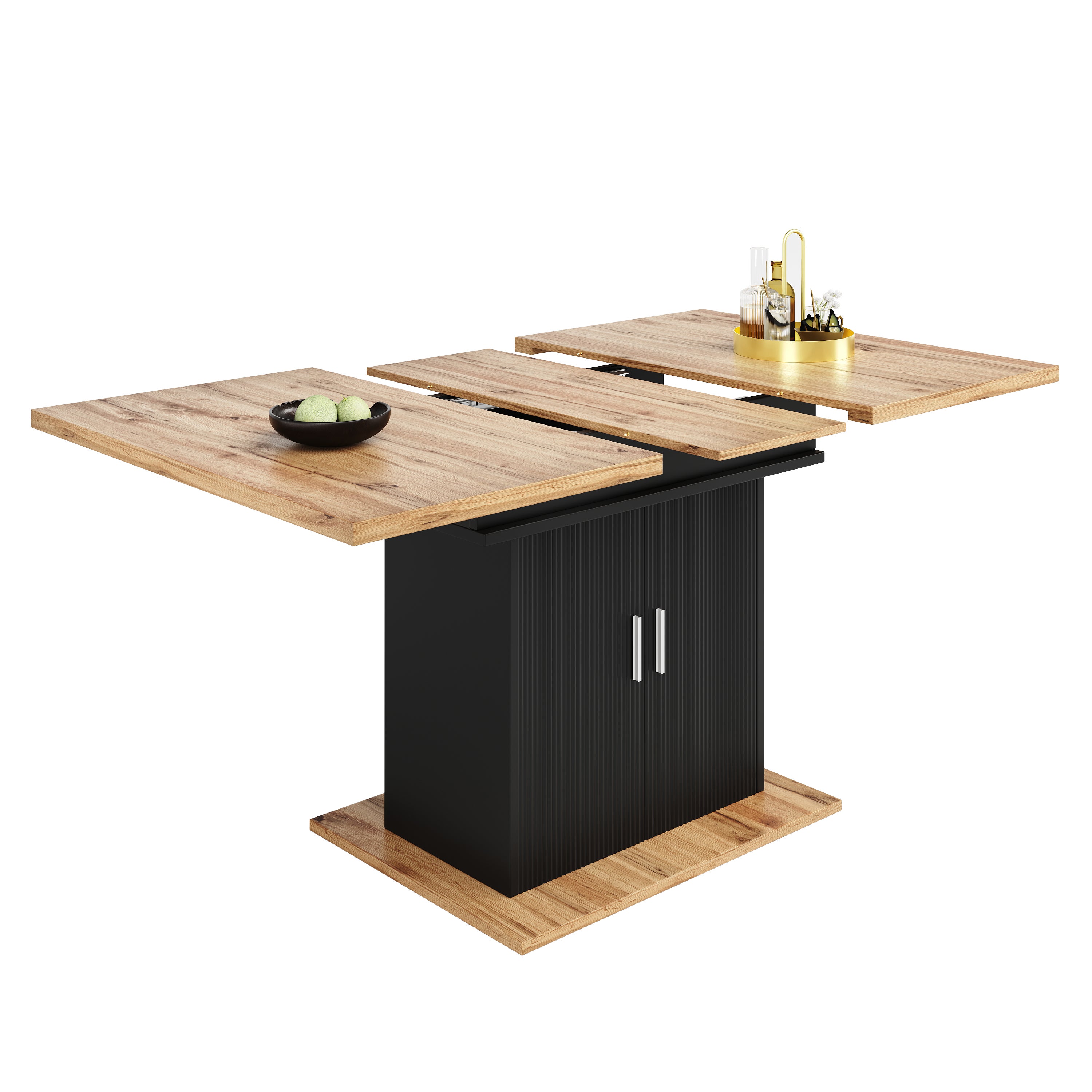 Table à manger estensible 4 à 6 couverts avec 2 portes - 110/140 x 70 x 76 cm - Bois MDF - pour cuisine et salon - Naturel - 8