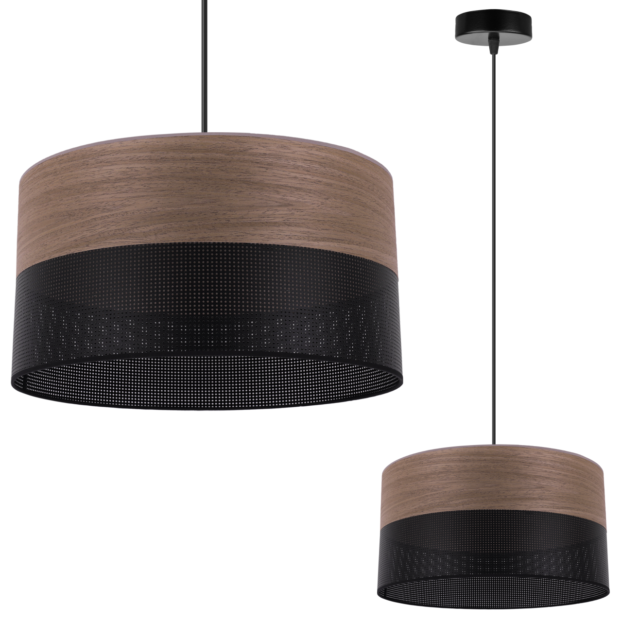 Lampa sufitowa wisząca Wood czarny fornir 1xE27 abażur 30cm orzech Light Home LH