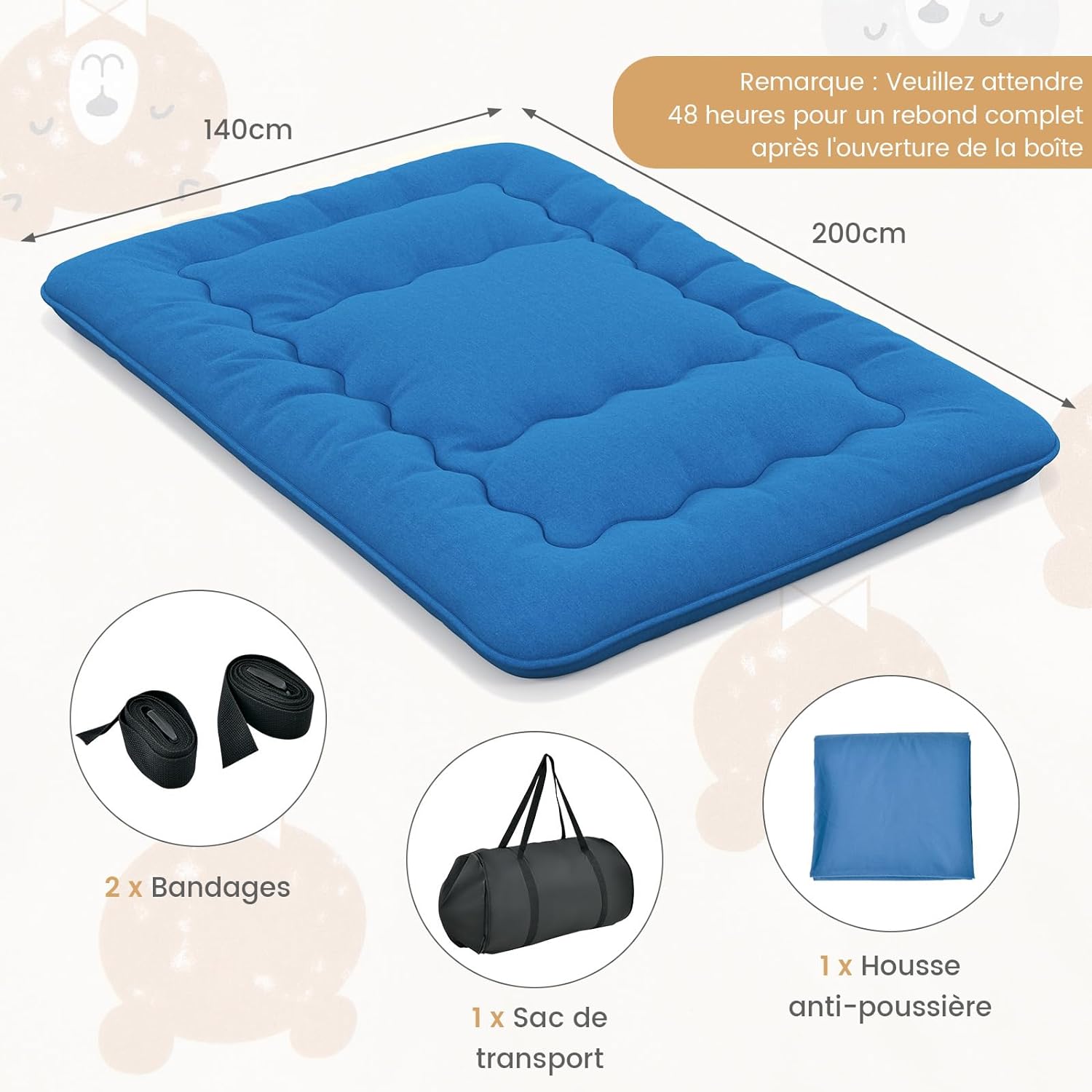 Matelas Futon Portable Pliable, Matelas Futon Japonais 140 x 200 cm, Housse Lavable,d'Invités (Bleu) - 4