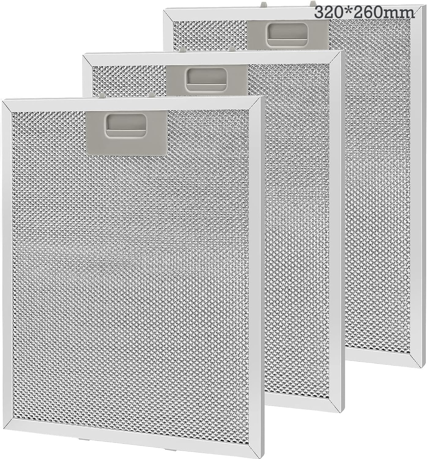 Zestaw 3 metalowych filtrów przeciwtłuszczowych do okapów kuchennych, 320 x 260 mm - Srebrny