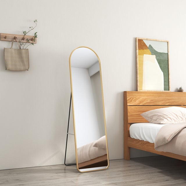 EMKE Lustro stojące 140x40 cm – Lustro w pełnej długości z złotą ramą i folią antyeksplozyjną, idealne do salonu lub sypialni