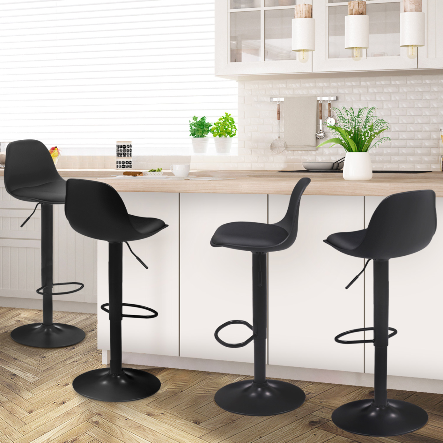 WOLTU Lot De 4 Tabourets De Bar Chenille+Velours Côtelé, Tabouret Bar Chenille Velours Cotele Tabouret Bar Reglable En Hauteur Avec Dossier Repose Pieds Noir 92201846