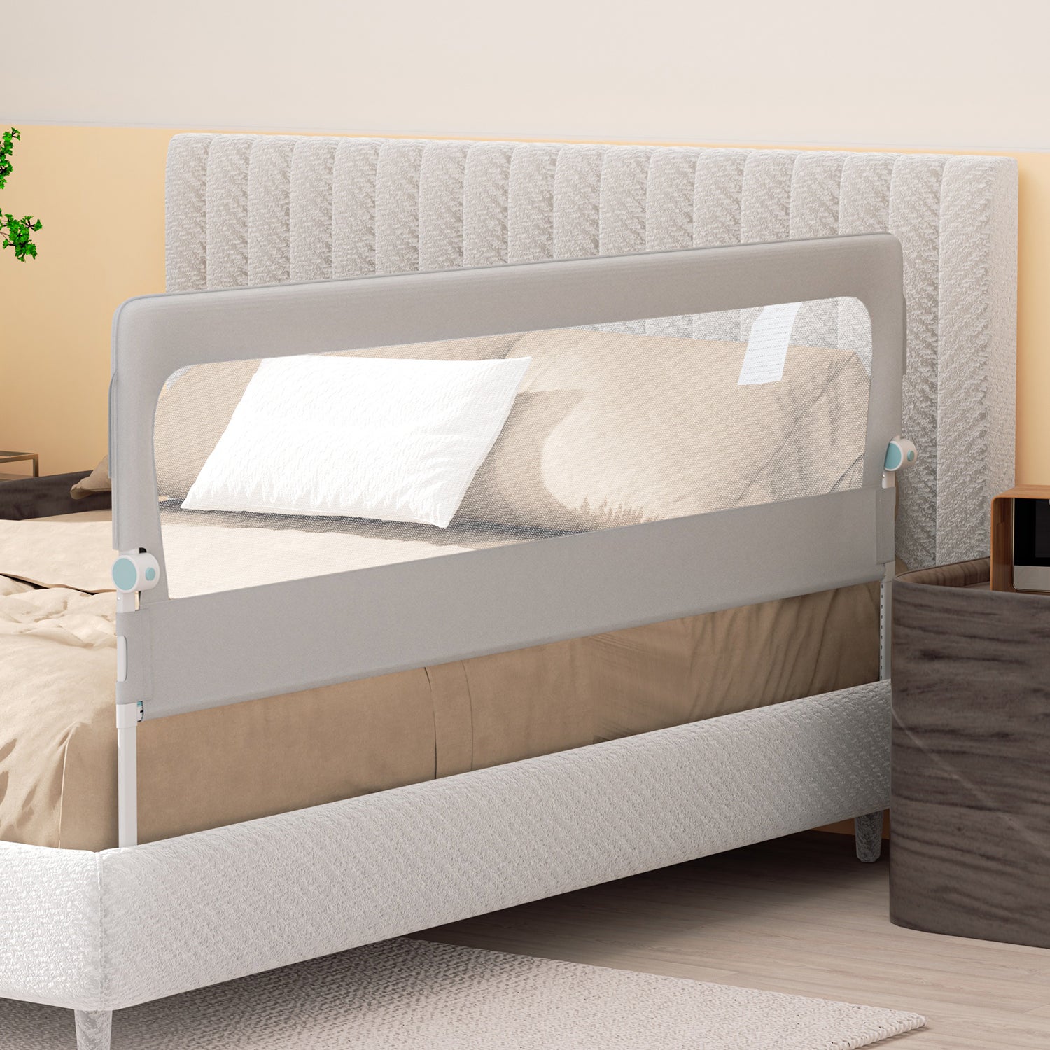 200CM Barrière de lit Barrière de sécurité de lit d'enfant pliable Barrière de protection Oxford Angle 0°-180° Gris - 8