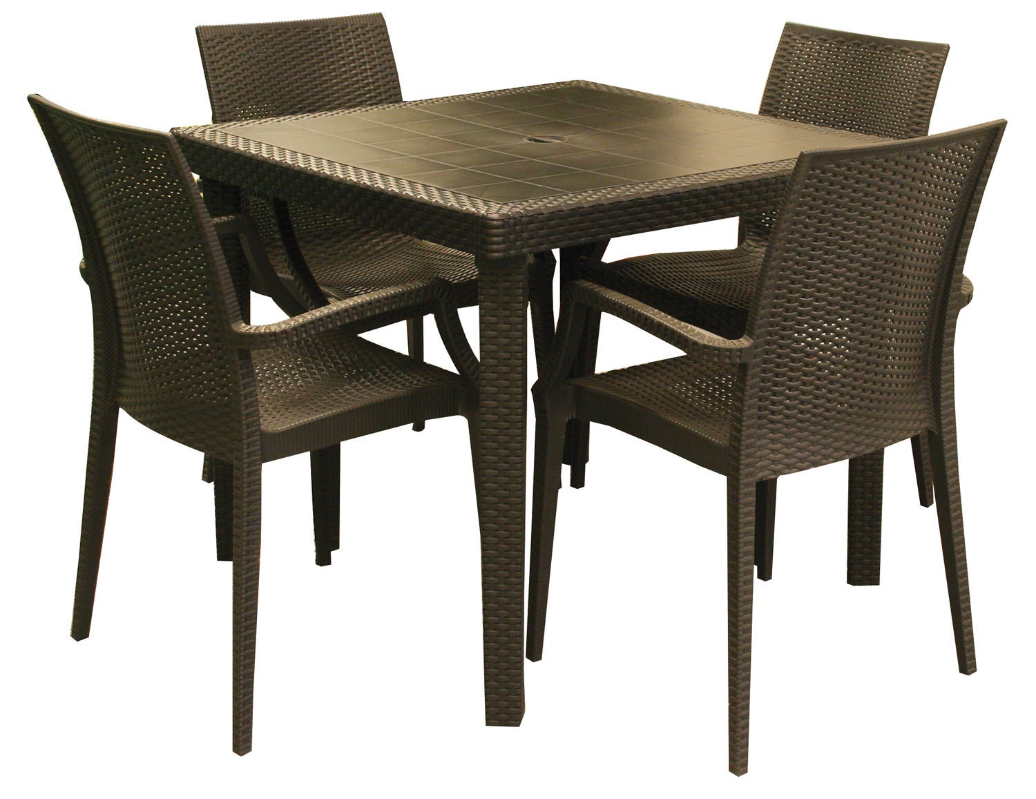 Table à manger de jardin carré en Rattan synthétique Blanc 4 places - 5