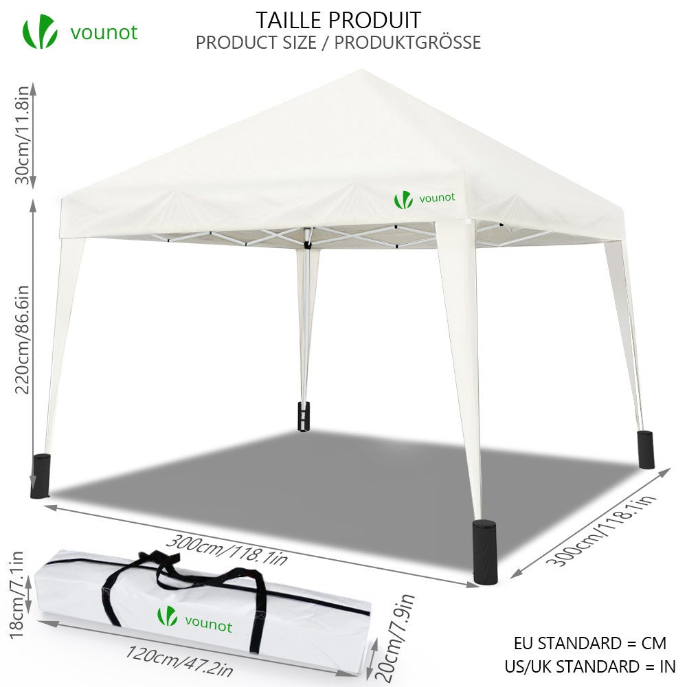 Tonnelle de jardin 3x3m pliable Blanche avec sac de transport VOUNOT® - 5