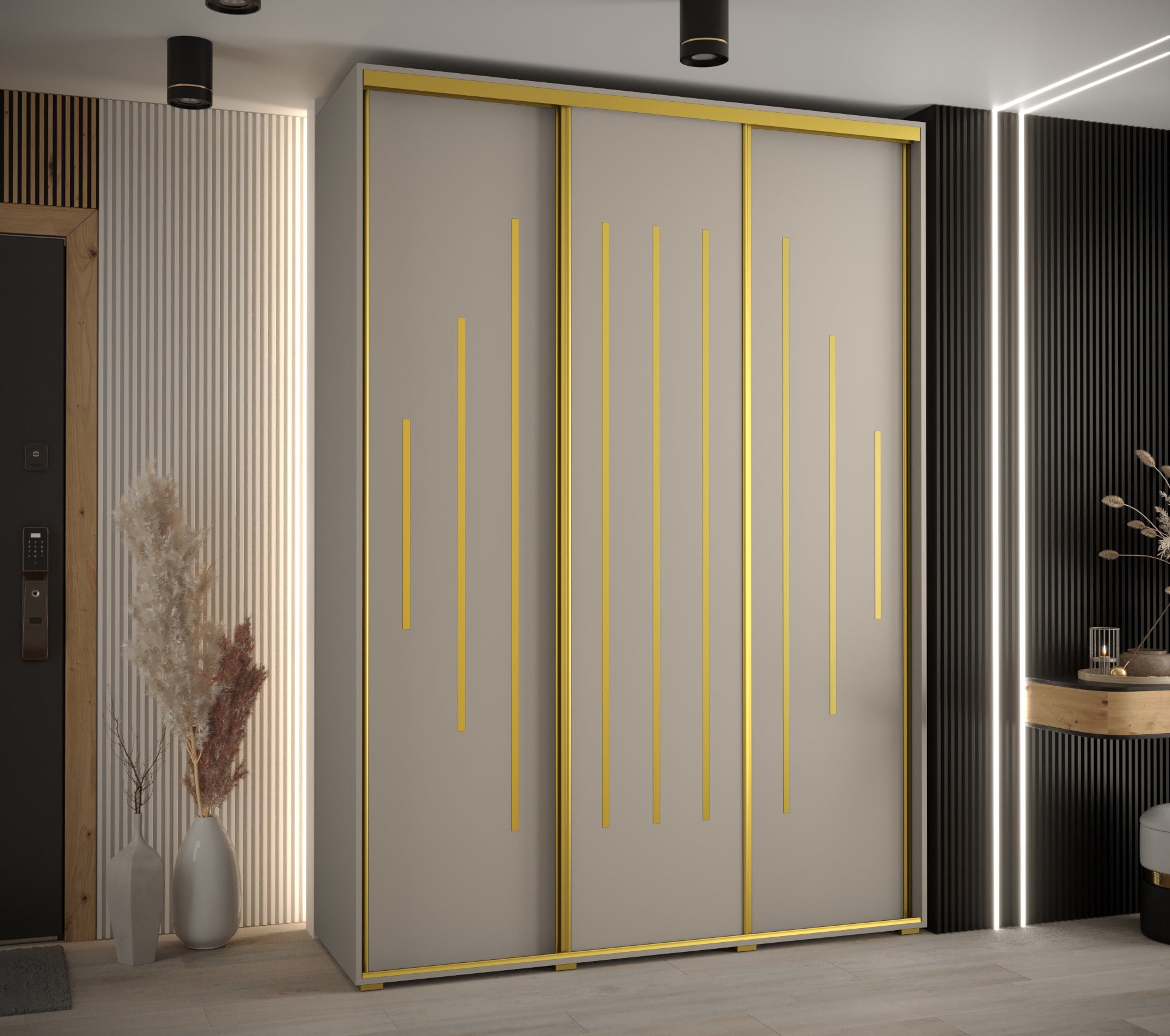Szafa przesuwna wysoka Dakota 12 180 x 60 x 235,2 cm kaszmir + u. Złoty - Abiks Meble