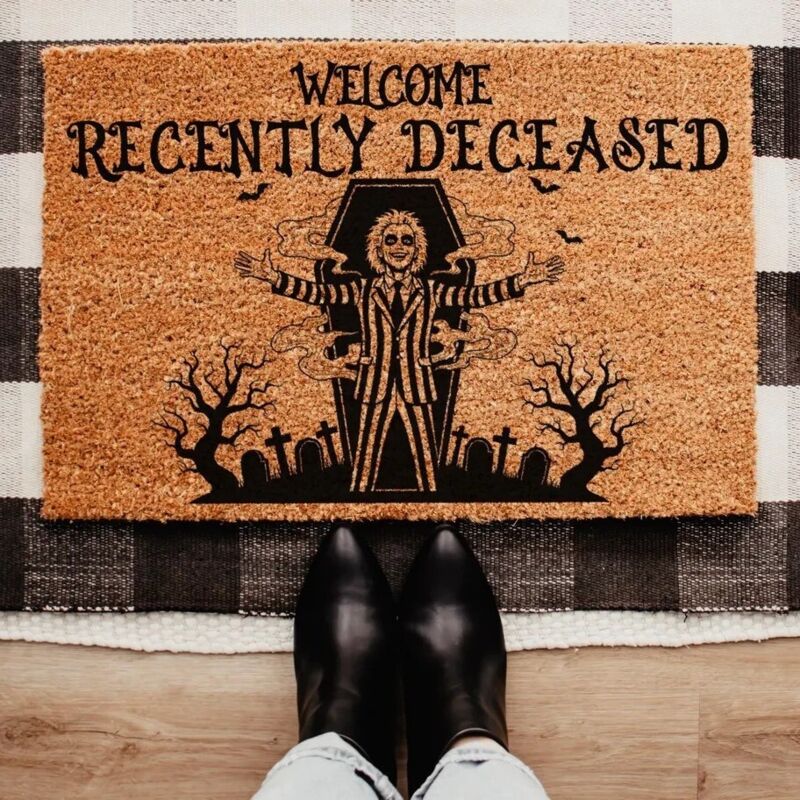 Covoraș de intrare original înfricoșător de Halloween Familia Addams 60x90cm, antiderapant, pentru intrarea în aer liber, covoraș de bun venit