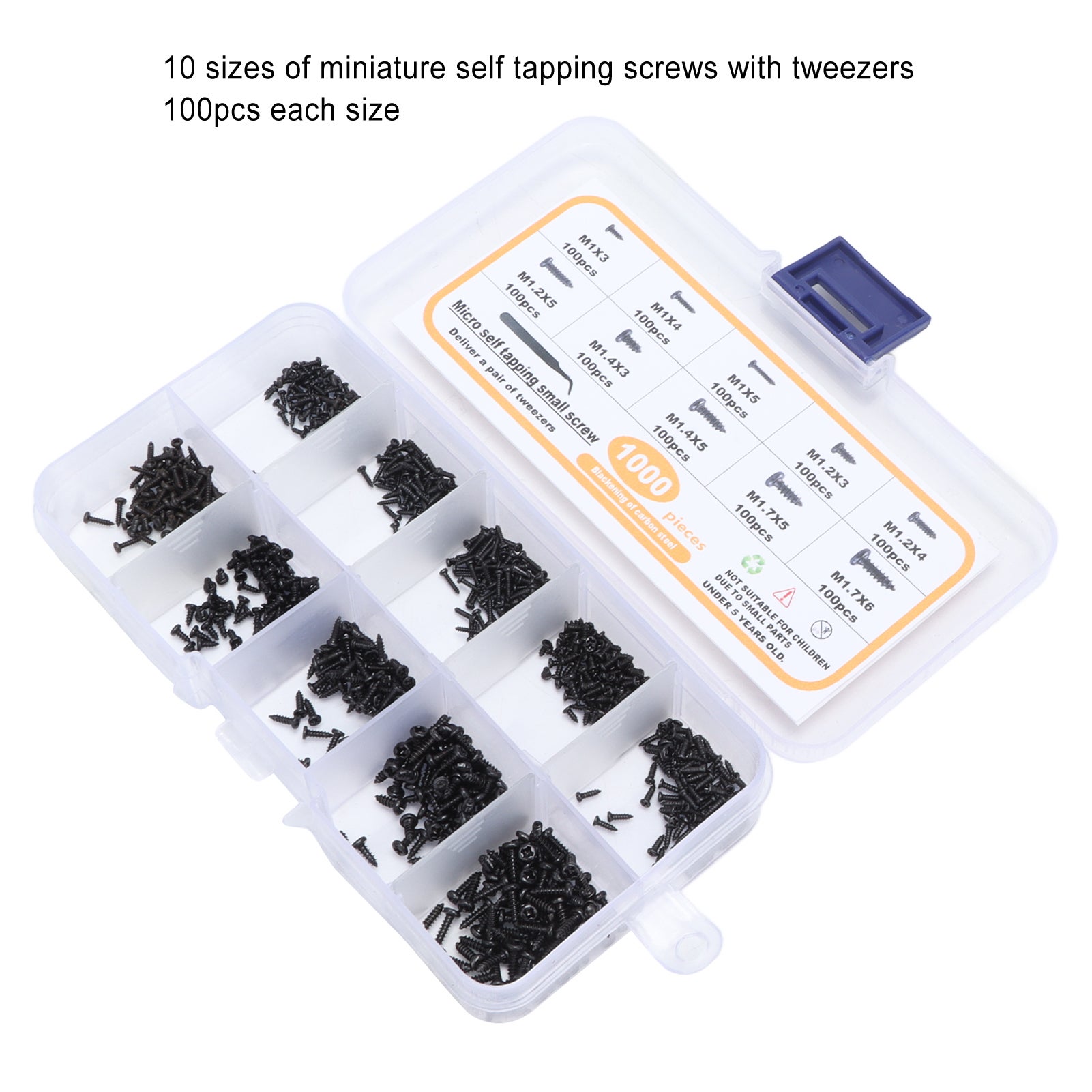 Assortimento Di 1000 Viti Autofilettanti Piccole M1 M1.2 M1.4 M1.7