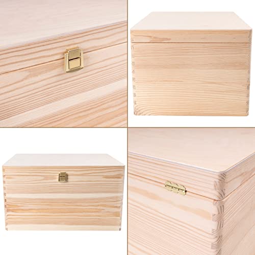 Creative Deco Boite de Rangement en Bois avec Fermoir | 40 x 30 x 24 cm (+/- 1 cm) | Non Peint et Brut | Coffre de Rangement | Boite Cadeau Noel - 9