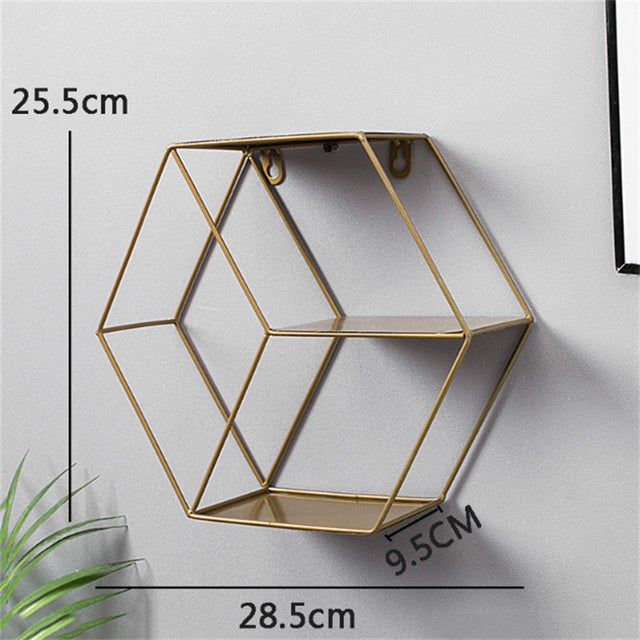 Décoration Murale Nordique: Étagère Murale Créative pour Salon et Chambre - Hexagonal 25.5*28.5*9.5cm bronze