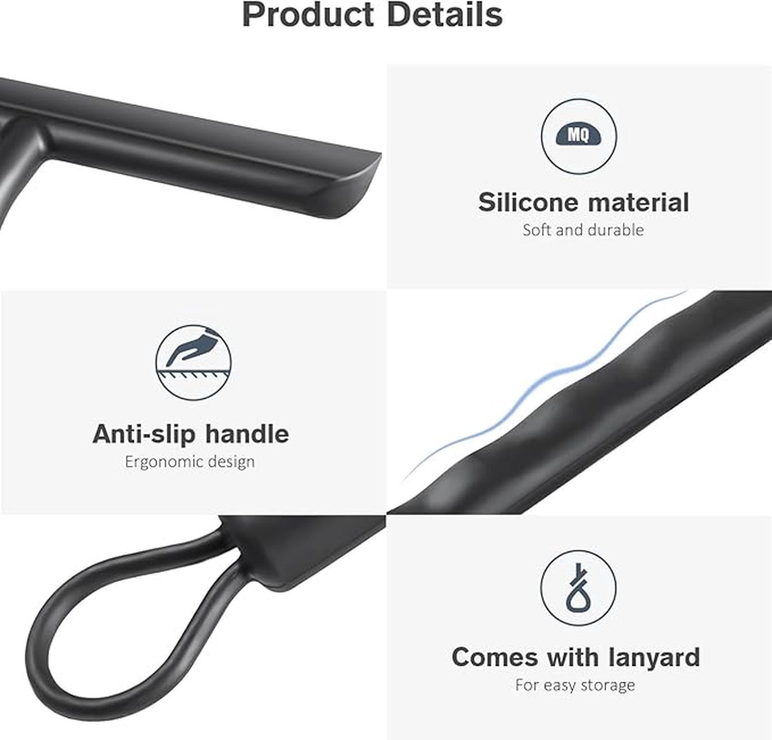 Raclette de Douche Nettoyage sans Traces pour Porte en Verre,Raclette Salle de Bain avec Support-21cm Noir,Raclette Silicone - 3