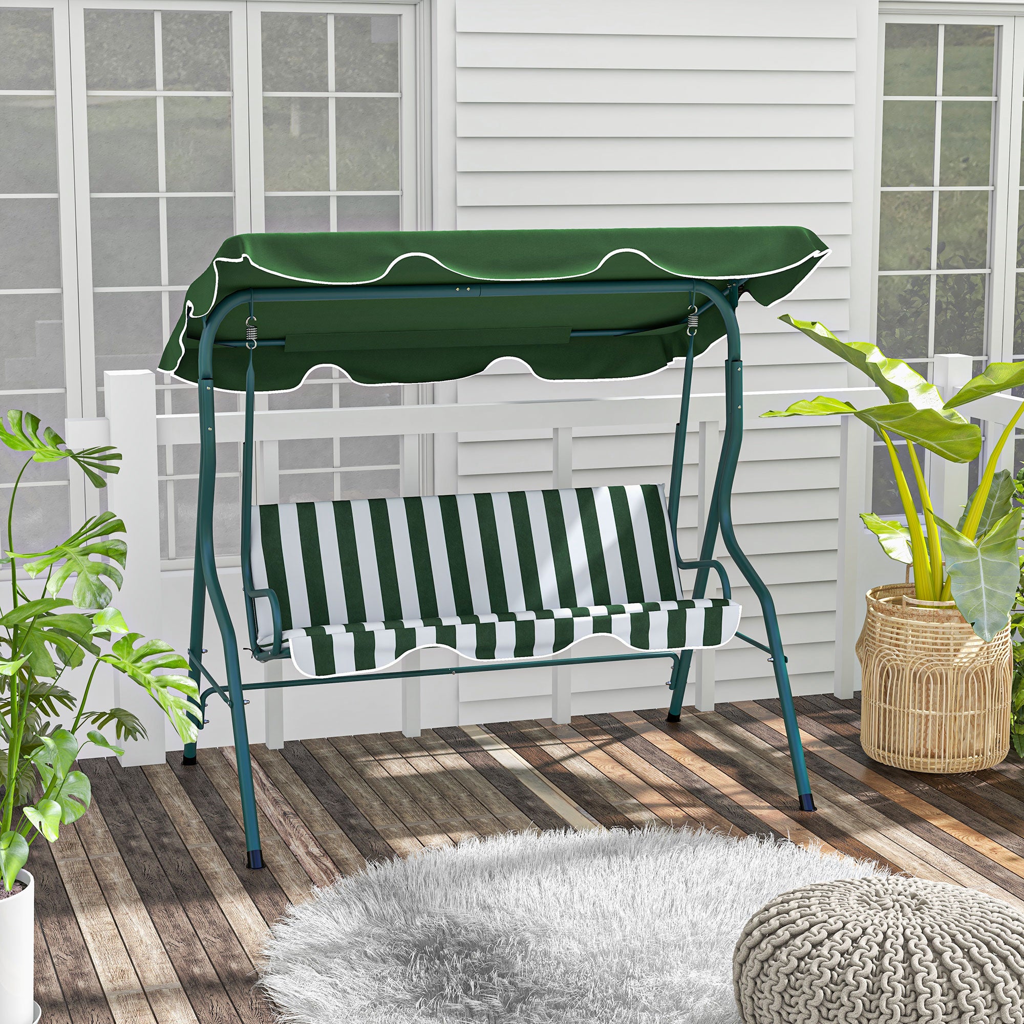 Baloiço de Jardim Outsunny em Aço e Poliéster Verde 170x110x153 cm - 2