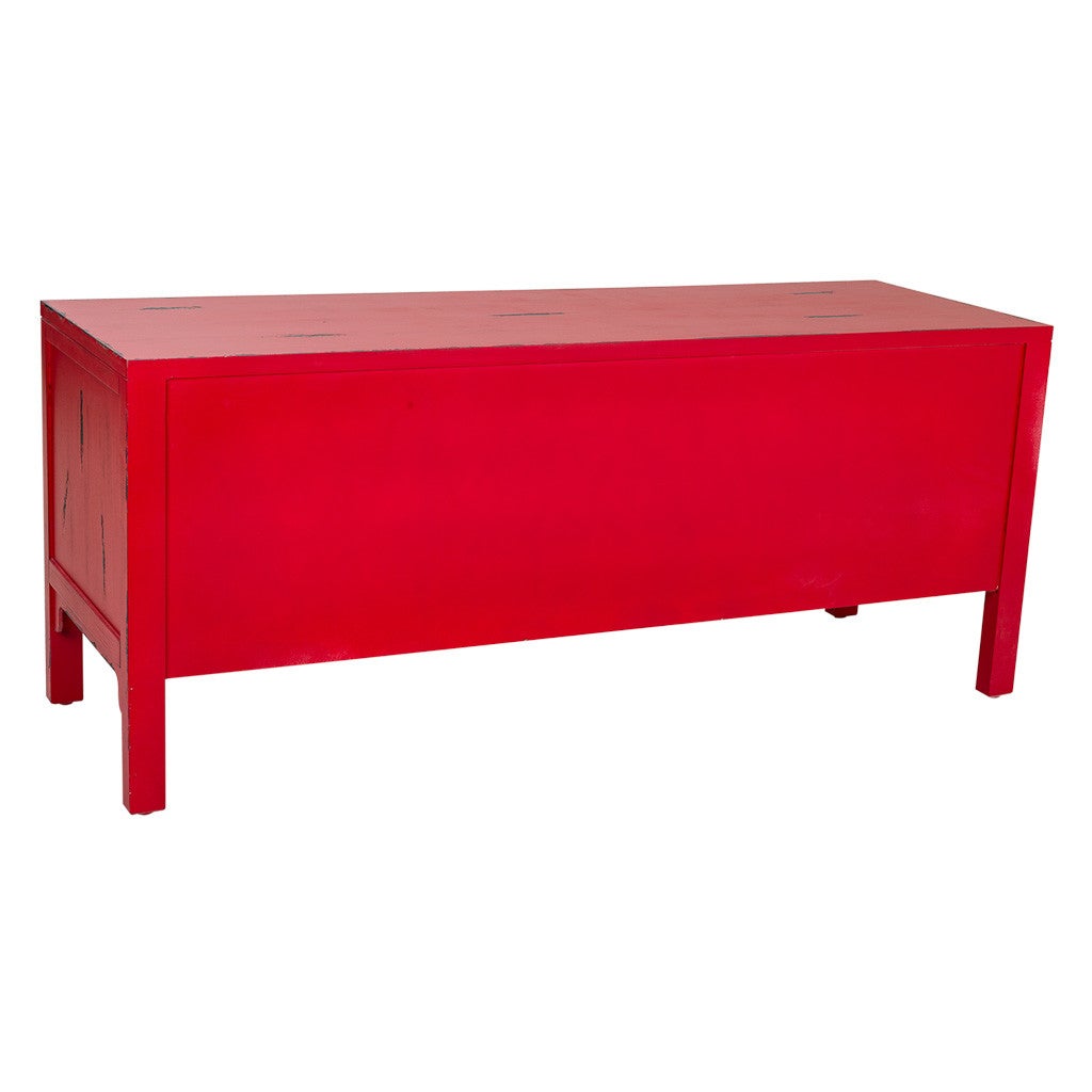 Meuble bas en bois rouge 120x40x50h - 4
