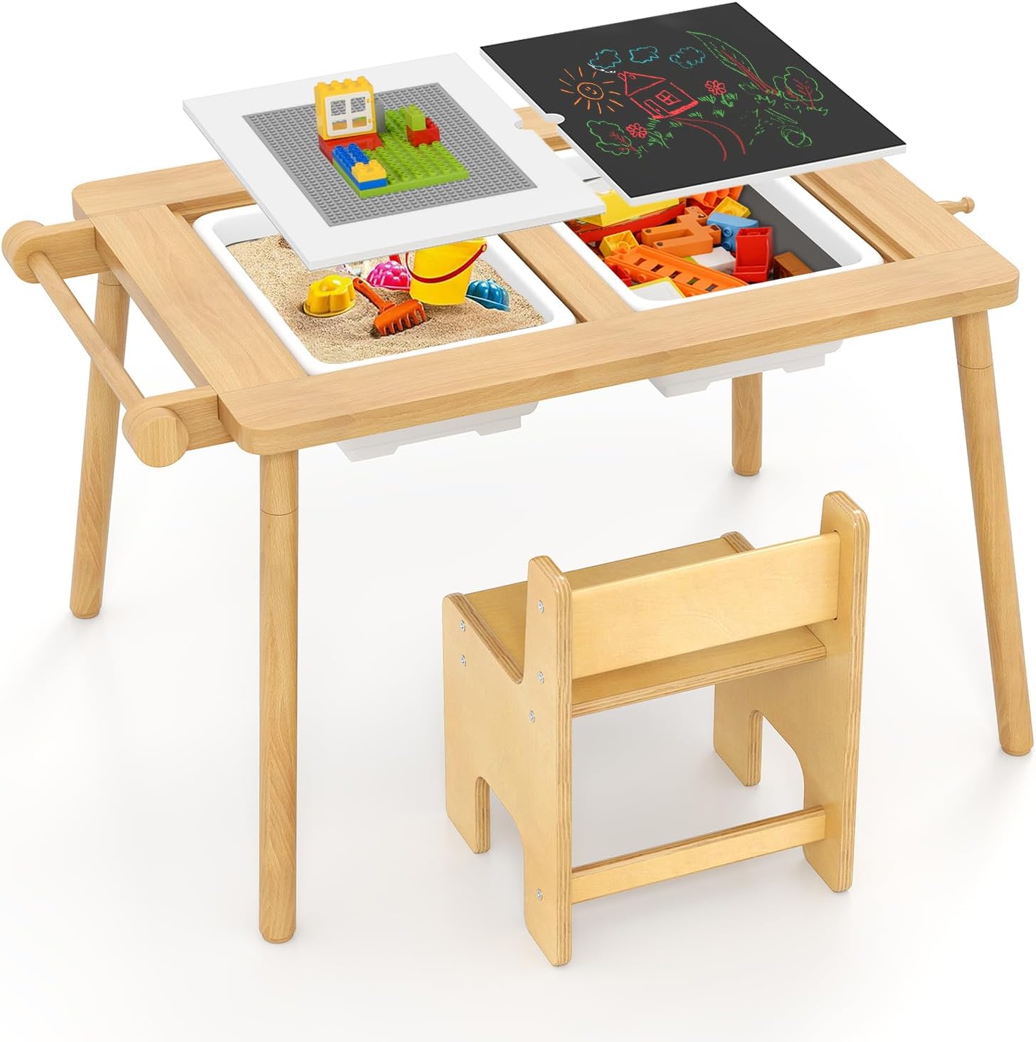 Table Enfant Avec 2 Chaises WOLTU, Chaise Avec Boîte De Rangement Et Dossier Table Dessin Avec Etagere Porte Rouleau De Papier En Mdf Blanc 90226583