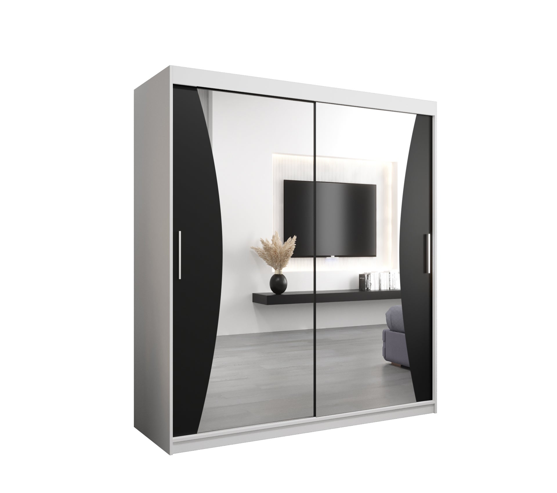 Szafa przesuwna garderoba MONACO 180 x 62 x 200 cm Biały + Czarny - Abiks Meble