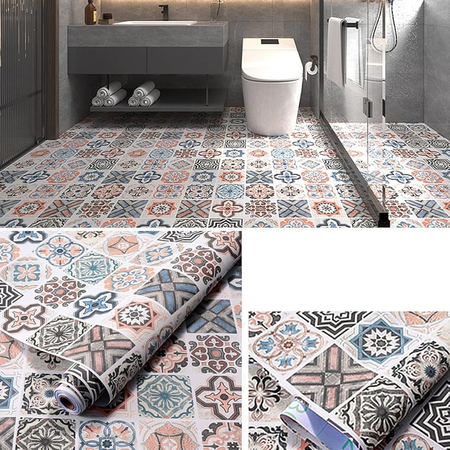 Revêtement de sol en PVC - 5 m x 60 cm (3 m² - Style rétro à carreaux - Pour entrée, salon, vaches, balcon, buanderie, vintage A)