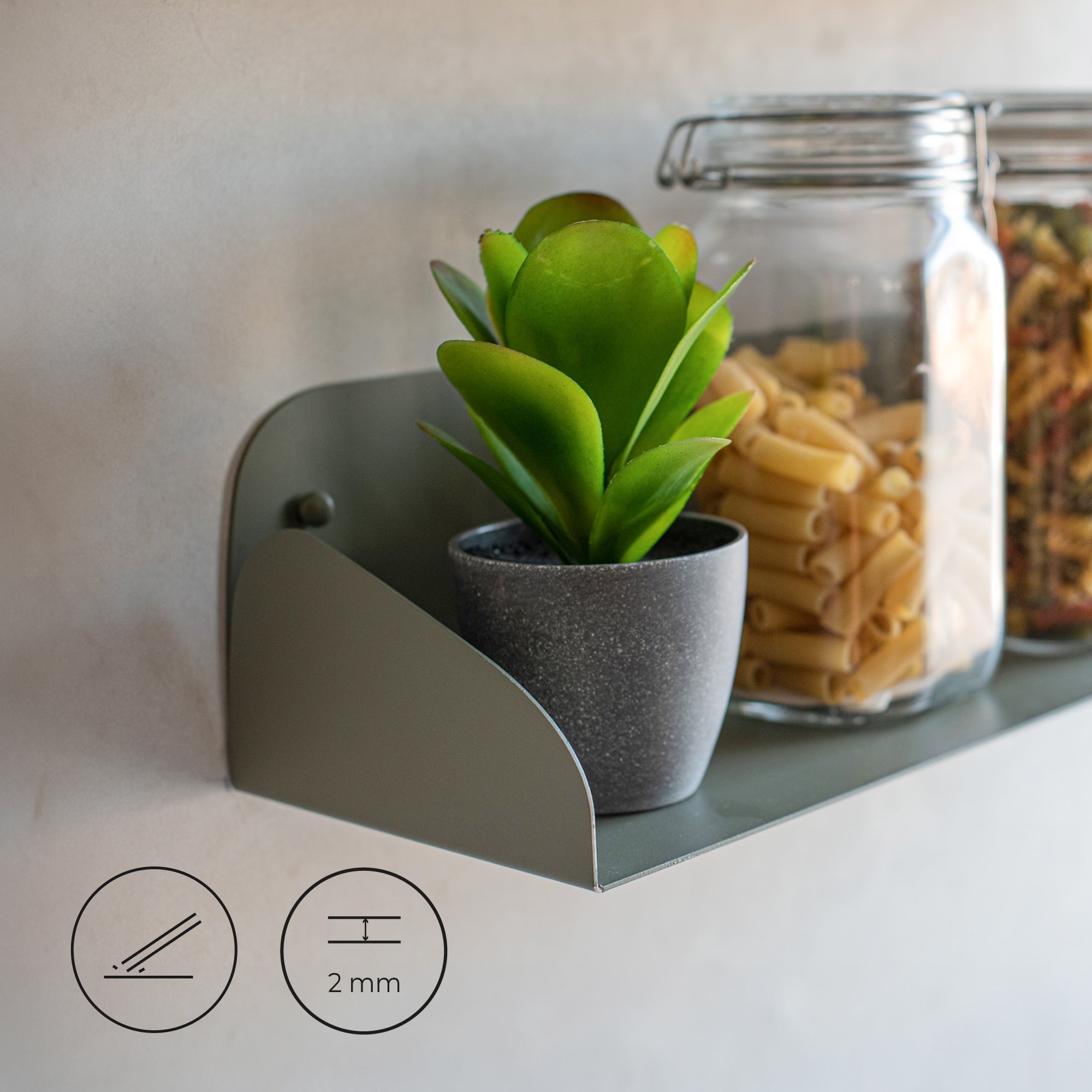 Lot de 2 étagères flottantes métalliques vert olive - L.60 x P.16 cm, Ep.13 cm - MILUKA - 5