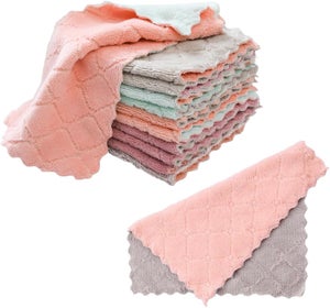 10 Strofinacci In Velluto Corallo: Panni Assorbenti Multiuso Per Cucina, Rosa/verde, 27x16cm, Anti Graffio - copertina