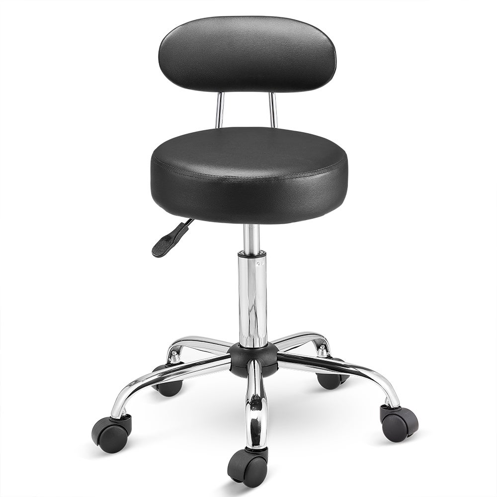 CASARIA® Tabouret à roulettes noir avec dossier confortable pivotable 360° réglable en hauteur avec repose-pieds bureau - 8