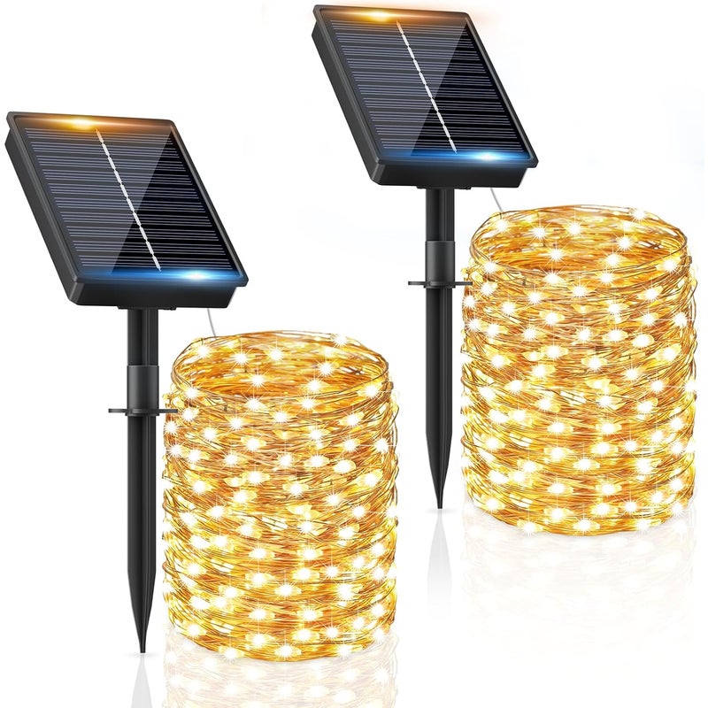 Zewnętrzna Girlanda Solarna 2 x 22M 200LED Zewnętrzne Lampki Solarne Wodoodporne Ciepłe Białe Tryby Oświetlenia Solarnego Dekoracja do Ogrodu