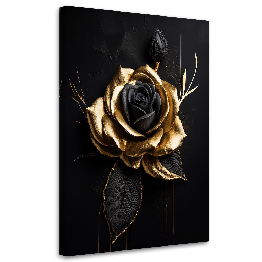 Obraz na płótnie, Złota Róża na czarnym tle 80x120
