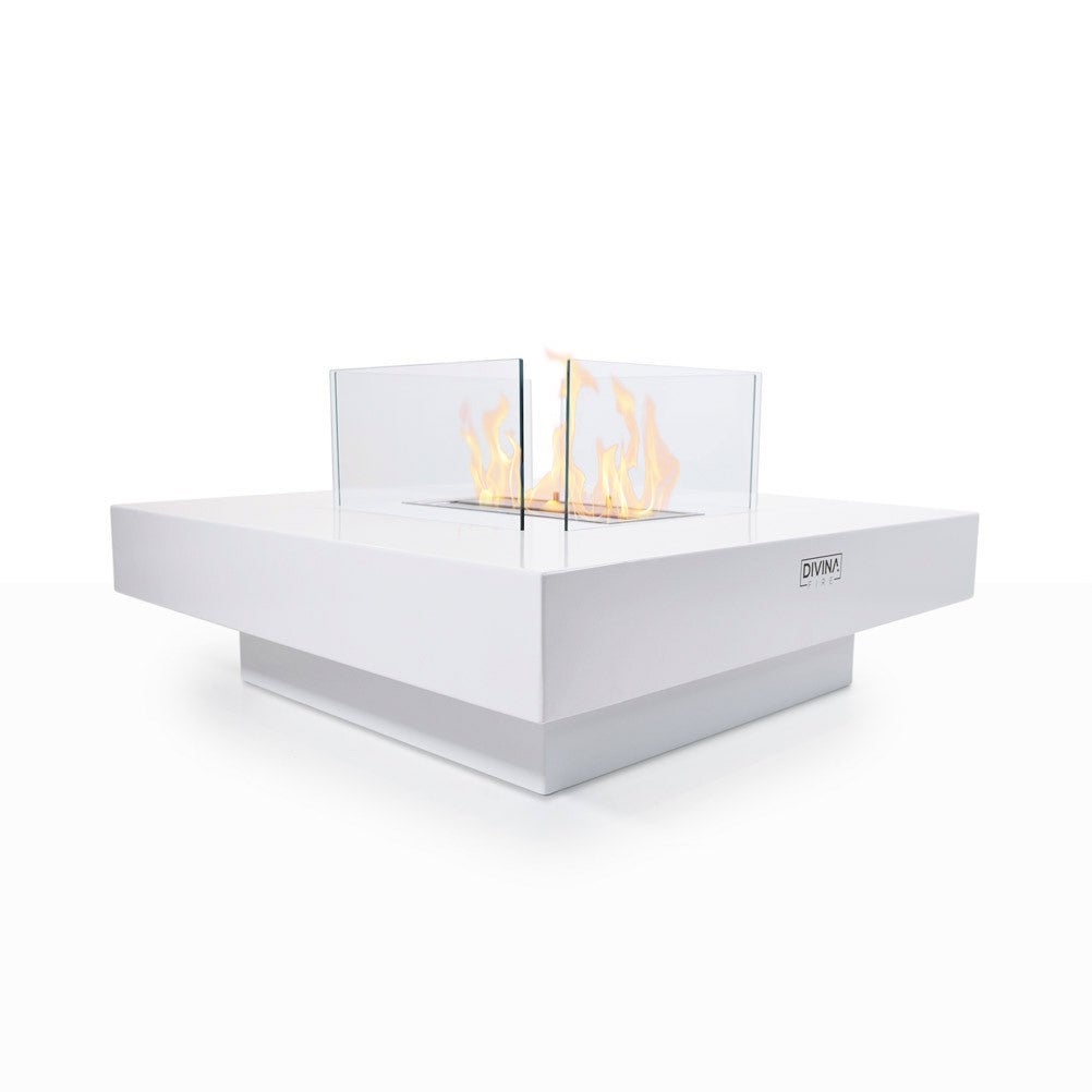 Kominek bioetanolowy Panarea White 70x70x35 do użytku wewnątrz i na zewnątrz, stojący