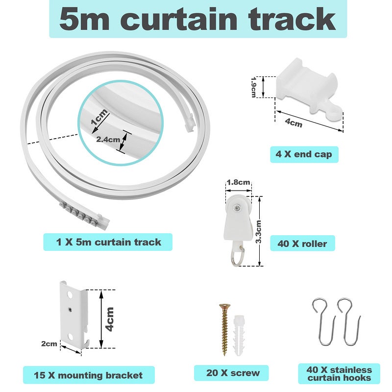 Kit de Rail de Rideau Plafond Pliable, 5M Rail de Rideau Flexible avec 40 Crochet pour Maison Chambre Fenêtre Salle de bain Bureau - 2