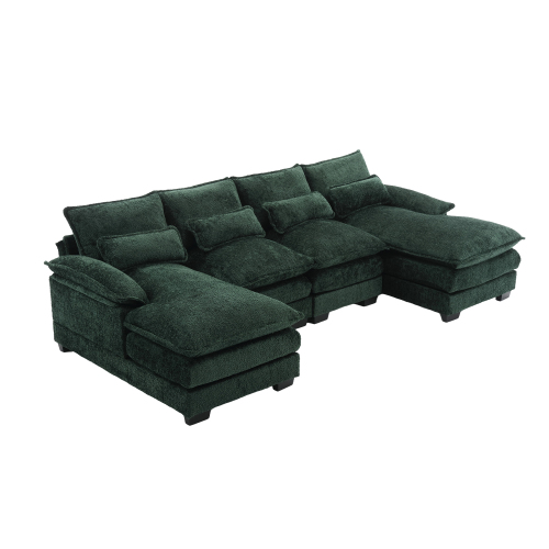 Sofá moderno en u, sofá modulable de 4 plazas, 4 cojines lombares ergonómicos